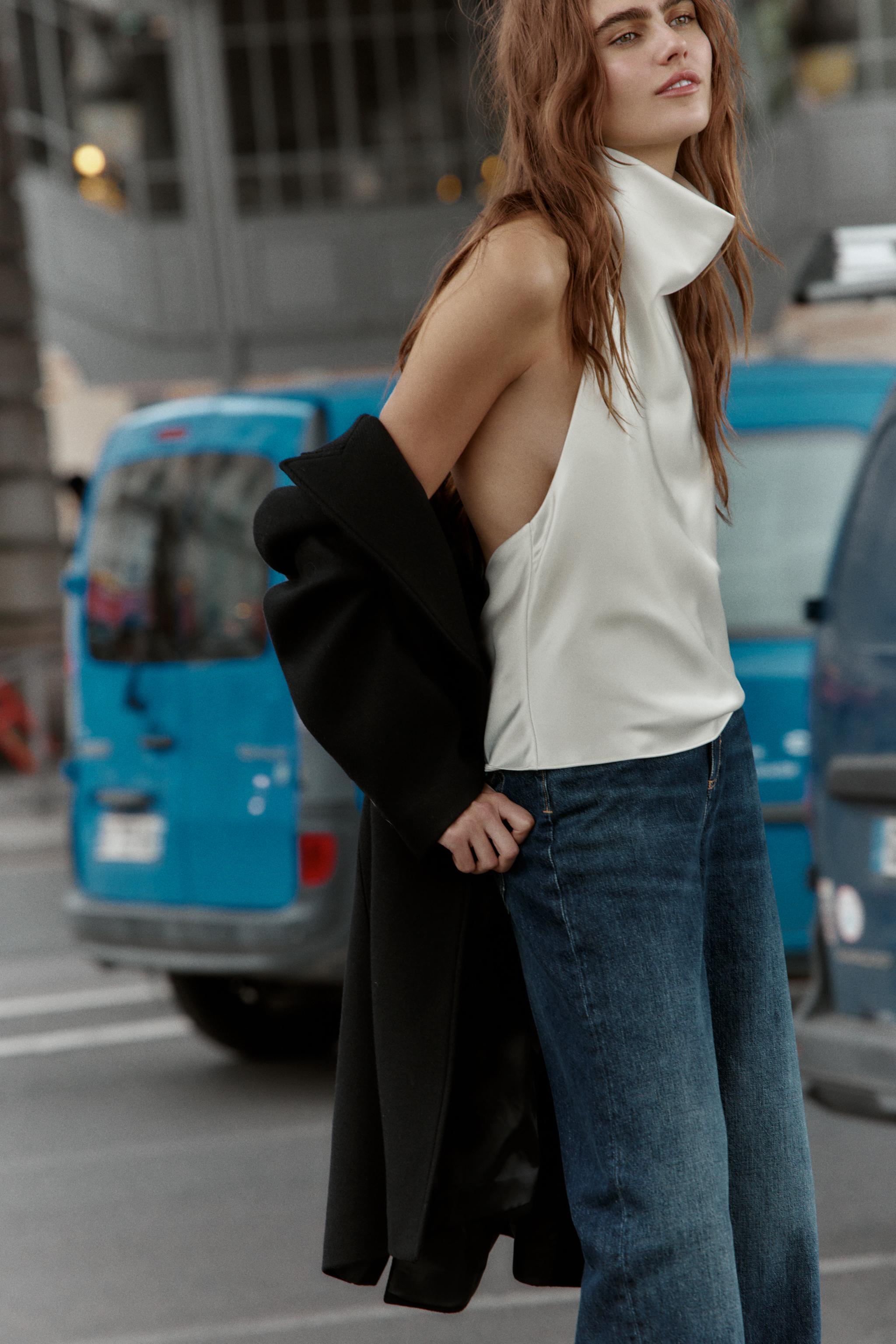 SATIN EFFECT HALTER TOP